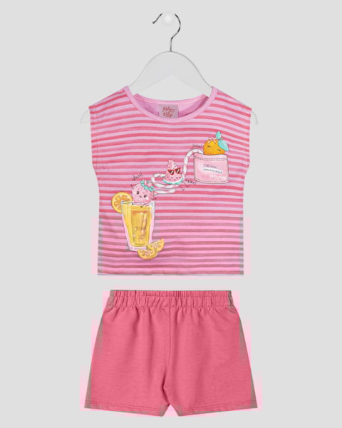 Conjunto Infantil Menina Blusa Listrada e Shorts Kely Kety Rosa