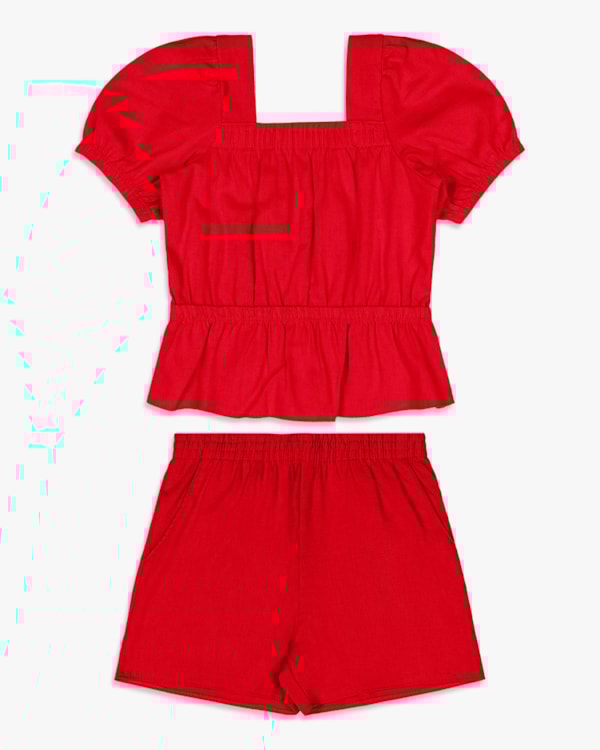 Conjunto Infantil Menina Blusa Manga Bufante e Shorts – Kely Kety -Carmim