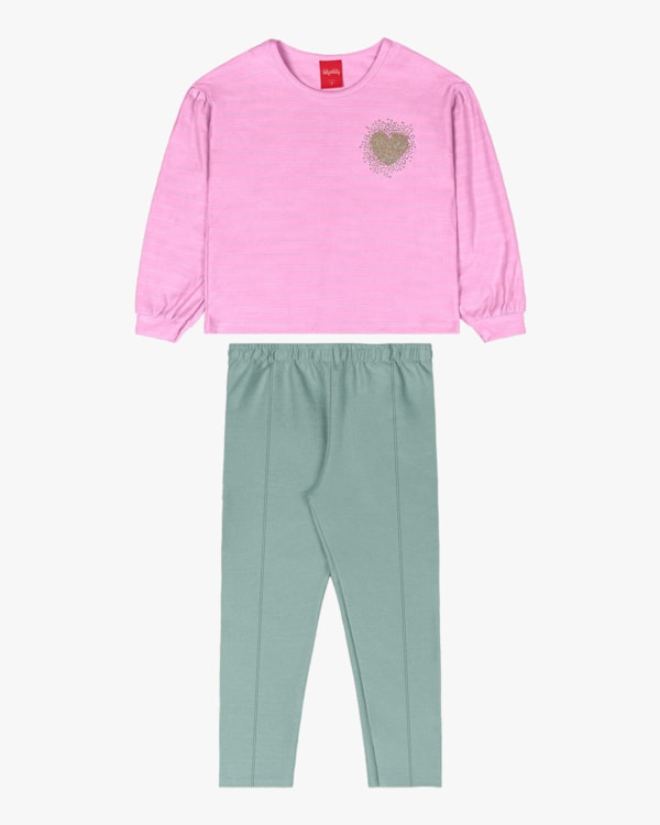Conjunto Infantil Menina Blusa Manga Longa e Calça - Kely Kety - Rosa