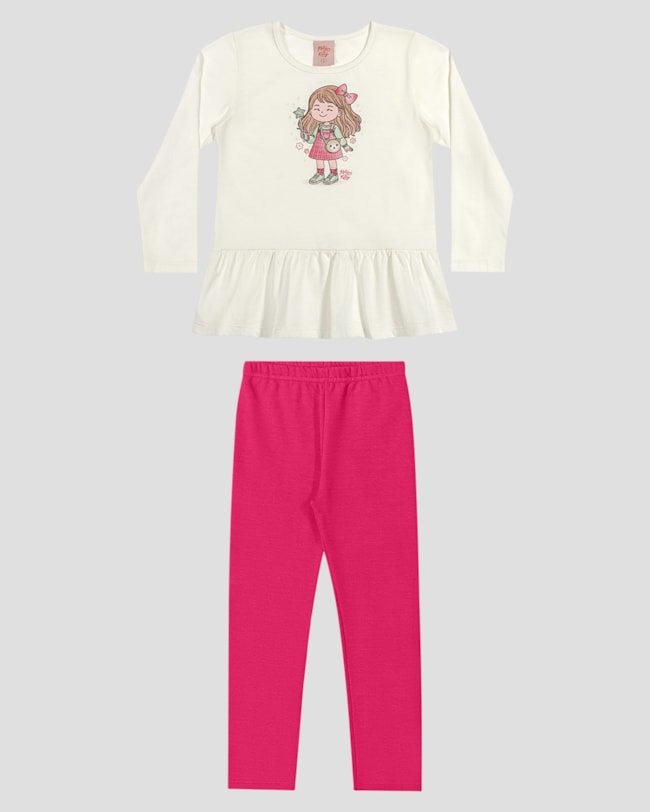 Conjunto Infantil Menina Blusa Manga Longa e Legging - Kely Kety - Branco-5d563edb-a210-473b-bc65-bdc7f25d7a85