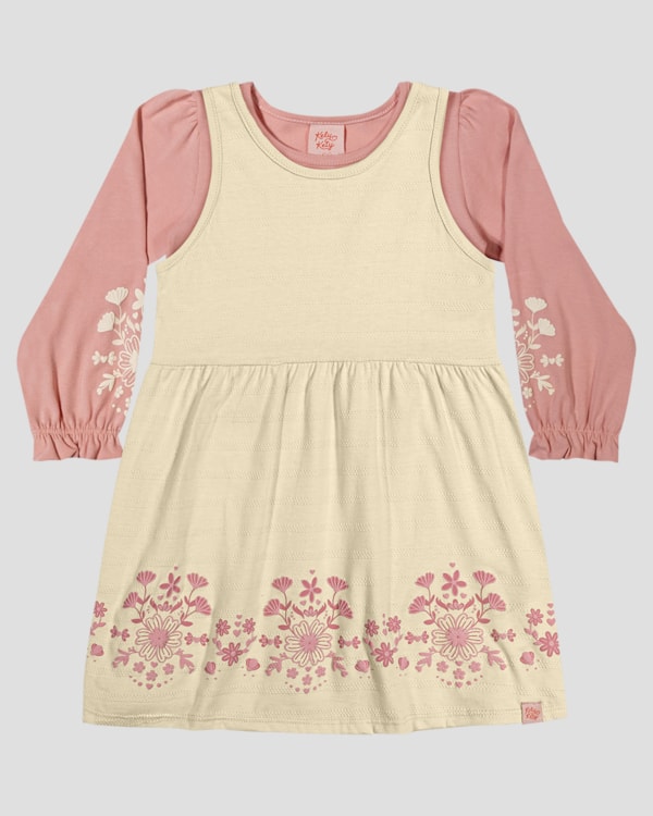 Conjunto Infantil Menina Blusa Manga Longa e Vestido - Kely Kety - Rosa