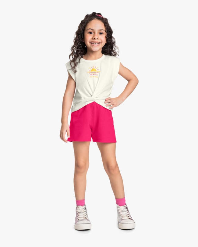 Conjunto Infantil Menina Blusa Transpassada e Shorts- Kely Kety - Natural-28178a75-f04e-4bda-b2e4-ed85cbcf3bc7