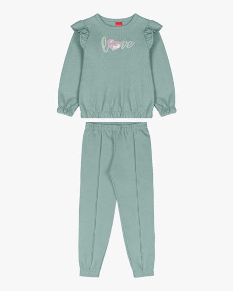 Conjunto Infantil Menina Blusão com Babado e Calça - Kely Kety - Verde