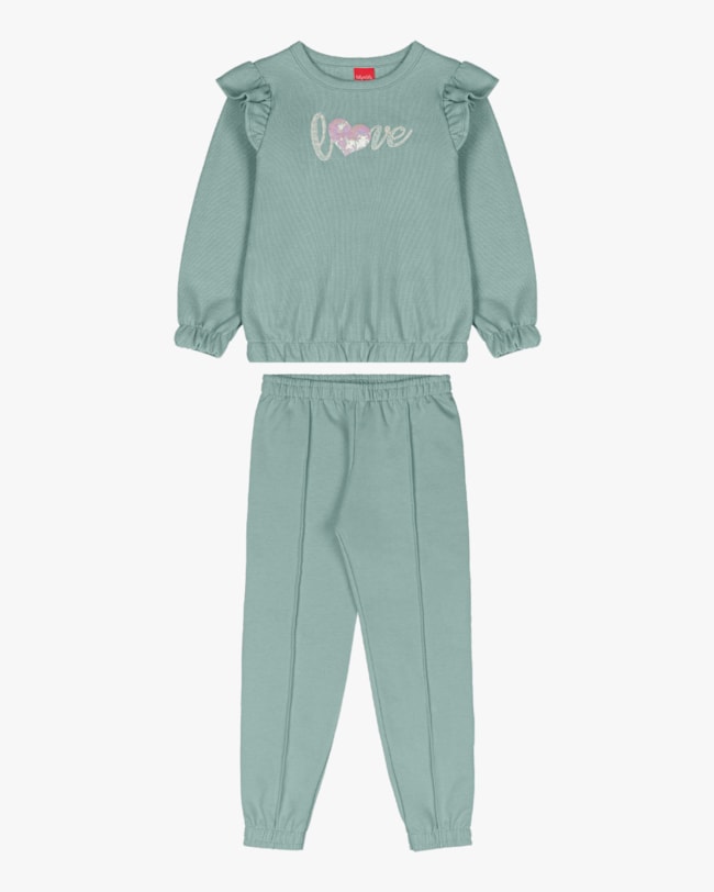 Conjunto Infantil Menina Blusão com Babado e Calça - Kely Kety - Verde-53357fb3-82cf-48a3-9e29-efad801a7821