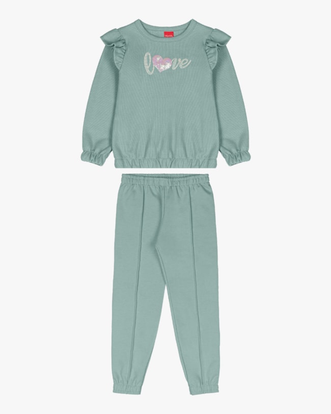 Conjunto Infantil Menina Blusão com Babado e Calça - Kely Kety - Verde-9d6766d9-ac40-40c7-9cad-a36a0f2cd9df