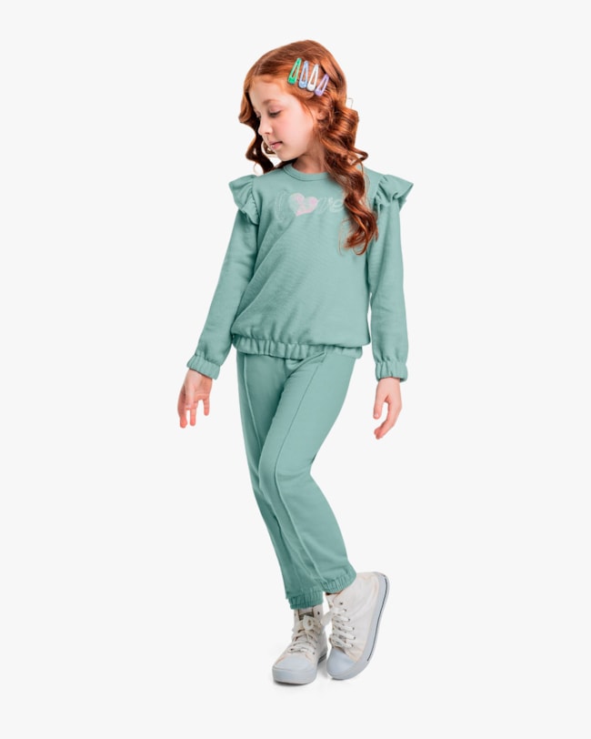 Conjunto Infantil Menina Blusão com Babado e Calça - Kely Kety - Verde-83ef8738-e845-49ec-ac40-2d842d457eab
