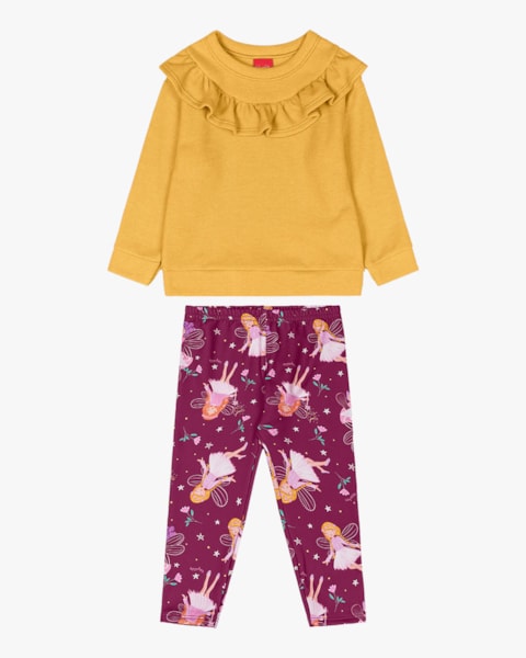 Conjunto Infantil Menina Blusão com Babado e Legging - Kely Kety - MOSTARDA