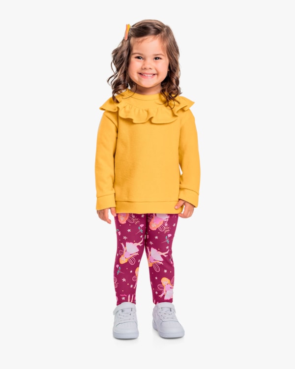 Conjunto Infantil Menina Blusão com Babado e Legging - Kely Kety - MOSTARDA