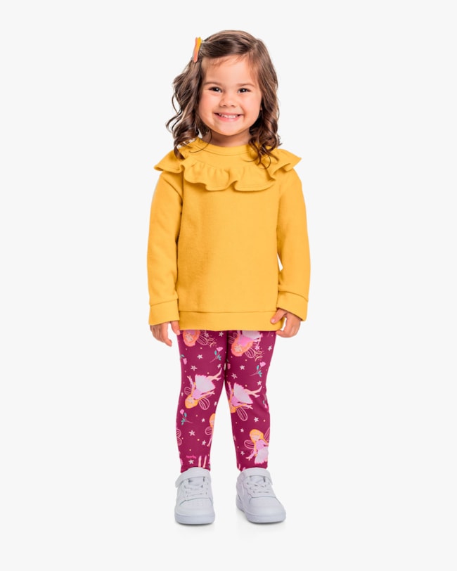 Conjunto Infantil Menina Blusão com Babado e Legging - Kely Kety - MOSTARDA-5f7a2730-6b7b-4b9a-8882-bf7cdd2027ad