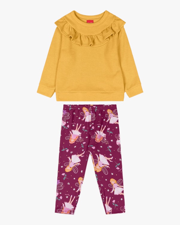 Conjunto Infantil Menina Blusão com Babado e Legging - Kely Kety - MOSTARDA