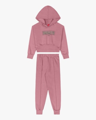 Conjunto Infantil Menina Blusão com Capuz e Calça - Kely Kety - Rose-10