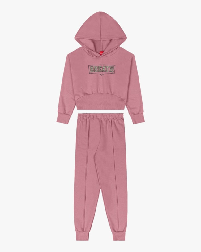 Conjunto Infantil Menina Blusão com Capuz e Calça - Kely Kety - Rose-097e2803-291f-4924-b983-7cfa307becac
