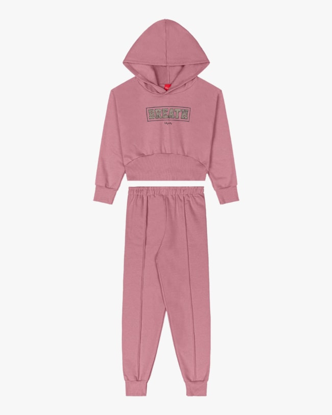 Conjunto Infantil Menina Blusão com Capuz e Calça - Kely Kety - Rose-42296e6e-de6a-41d3-b06a-c1ed004cc01e