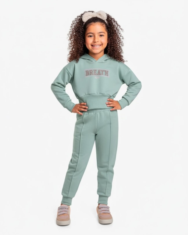 Conjunto Infantil Menina Blusão com Capuz e Calça - Kely Kety - Verde-e642f1d4-19b3-44c4-bc05-078aa761defd