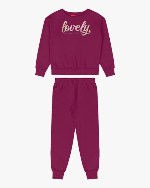 Conjunto Infantil Menina Blusão com Estampa e Calça - Kely Kety - Marsala