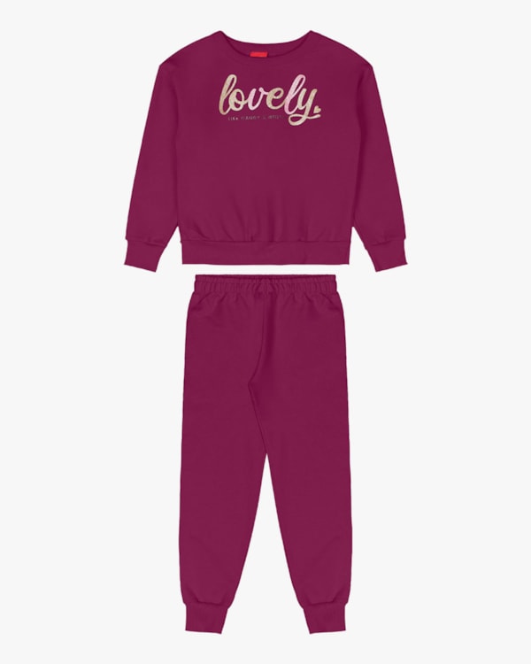 Conjunto Infantil Menina Blusão com Estampa e Calça - Kely Kety - Marsala
