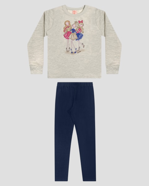 Conjunto Infantil Menina Blusão com Estampa e Calça - Kely Kety - Mescla