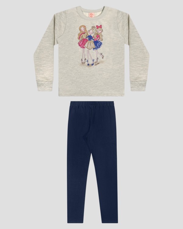 Conjunto Infantil Menina Blusão com Estampa e Calça - Kely Kety - Mescla