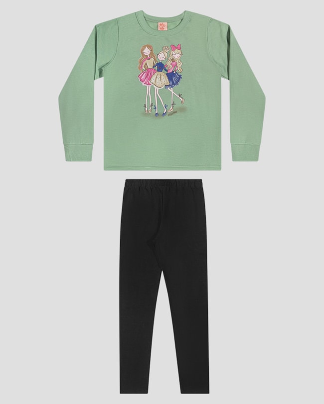 Conjunto Infantil Menina Blusão com Estampa e Calça - Kely Kety - Verde-67d6bd0d-9055-484c-9ba4-37e46e152fa7