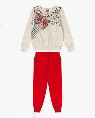 Conjunto Infantil Menina Blusão e Calça em Moletom - Kely Kety - Mescla-10