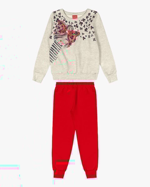 Conjunto Infantil Menina Blusão e Calça em Moletom - Kely Kety - Mescla