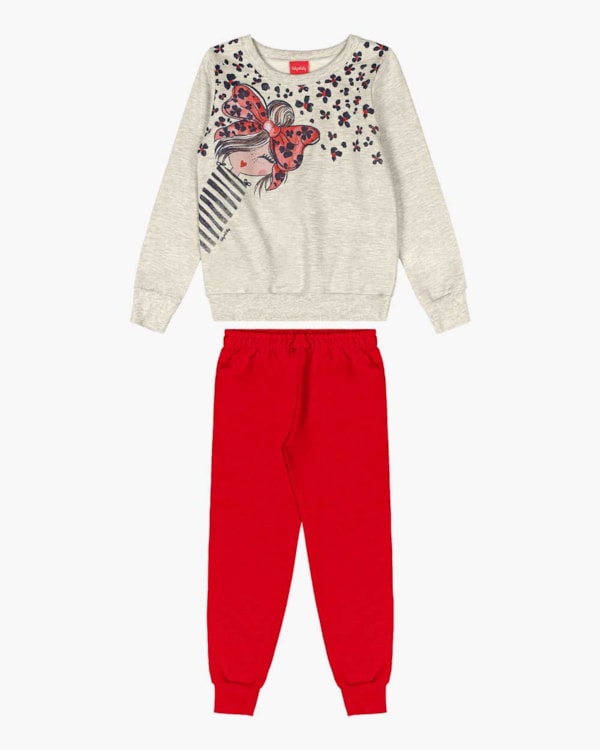 Conjunto Infantil Menina Blusão e Calça em Moletom - Kely Kety - Mescla