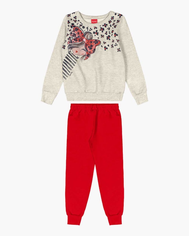 Conjunto Infantil Menina Blusão e Calça em Moletom - Kely Kety - Mescla-49f7f534-97df-4aee-a76c-d4dbafd59f73
