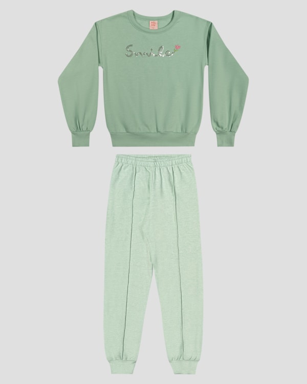 Conjunto Infantil Menina Blusão e Calça em Moletom - Kely Kety - Verde