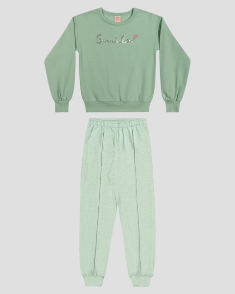 Conjunto Infantil Menina Blusão e Calça em Moletom - Kely Kety - Verde