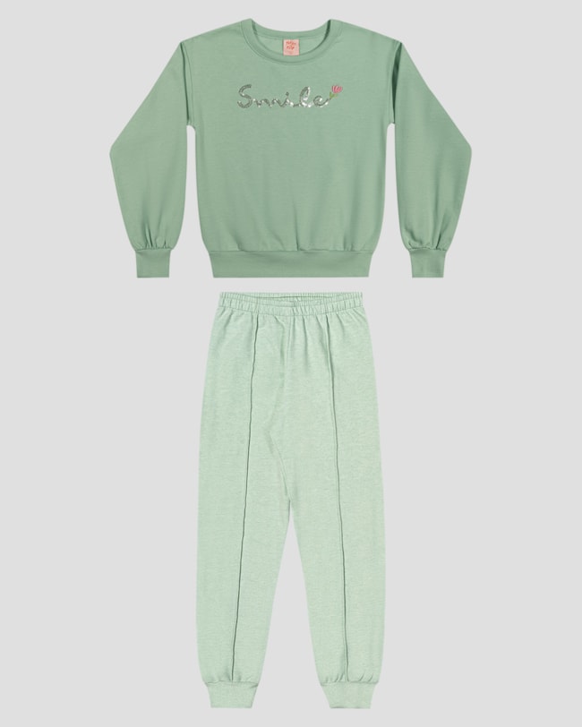 Conjunto Infantil Menina Blusão e Calça em Moletom - Kely Kety - Verde-1d08491b-ad87-4676-8454-c55825f4b9f4