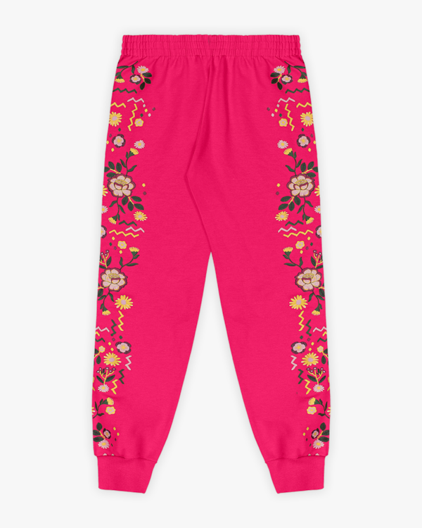 Conjunto Infantil Menina Blusão e Calça Estampa Flores - Kely Kety - Cherry
