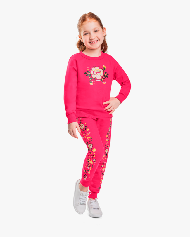 Conjunto Infantil Menina Blusão e Calça Estampa Flores - Kely Kety - Cherry-5b5e92d7-6a93-4ce3-88d8-641ba1006bec