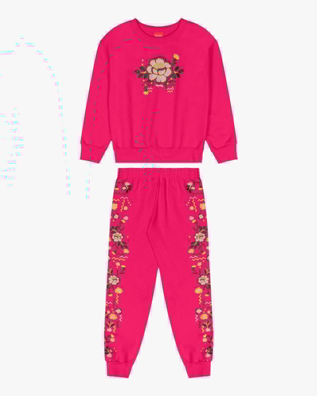 Conjunto Infantil Menina Blusão e Calça Estampa Flores - Kely Kety - Cherry-9815aafa-df7f-4b36-9b1d-54461a1d9ff6