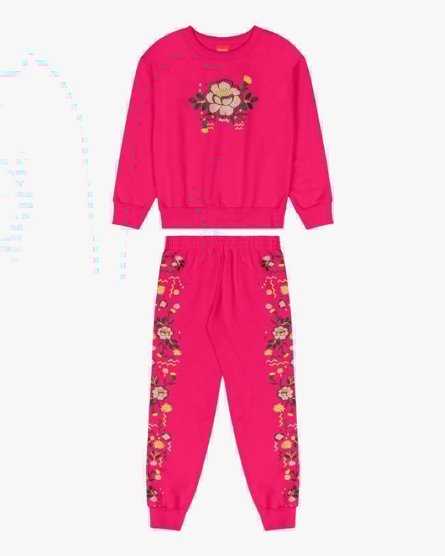 Conjunto Infantil Menina Blusão e Calça Estampa Flores - Kely Kety - Cherry-c7b9444a-9a94-48d6-909a-940a3136585f