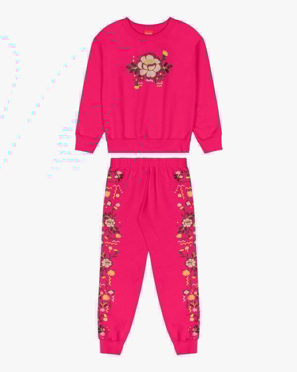Conjunto Infantil Menina Blusão e Calça Estampa Flores - Kely Kety - Cherry