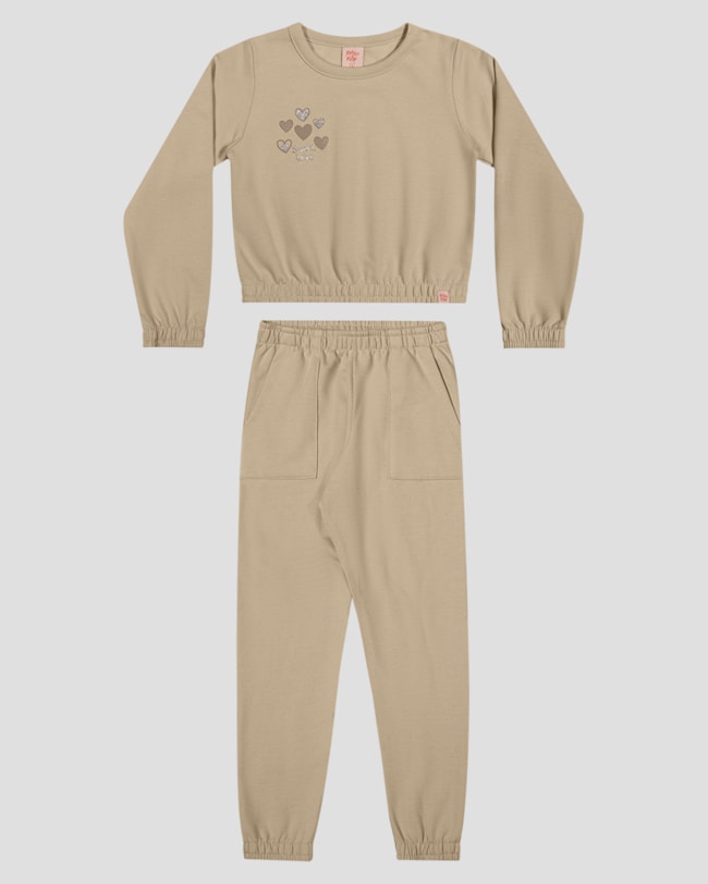Conjunto Infantil Menina Blusão e Calça - Kely Kety - Bege-ce437de3-1036-4e9a-9bd3-a69557d84a5c