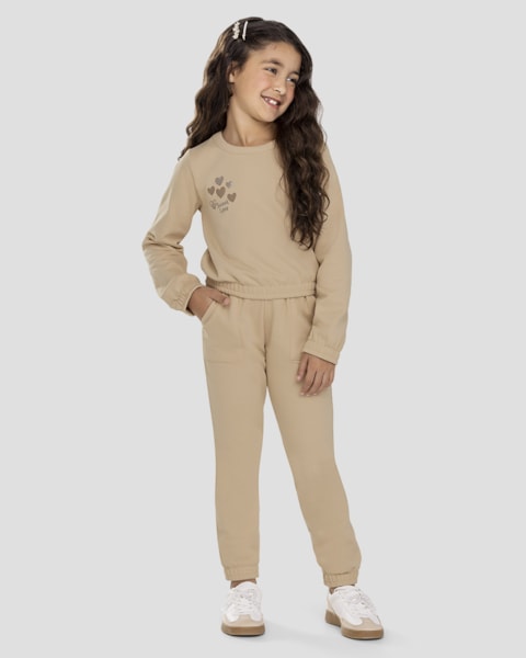 Conjunto Infantil Menina Blusão e Calça - Kely Kety - Bege