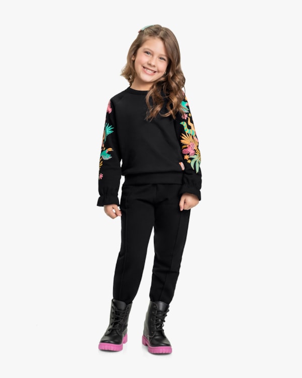 Conjunto Infantil Menina Blusão e Calça Kely Kety -Preto