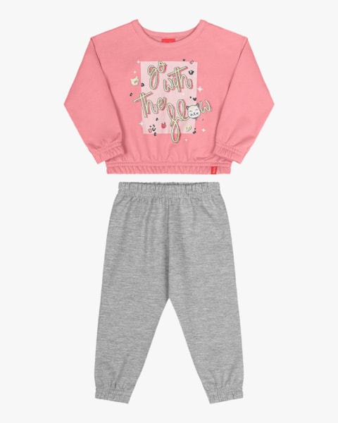 Conjunto Infantil Menina Blusão e Calça Kely Kety -Rosa