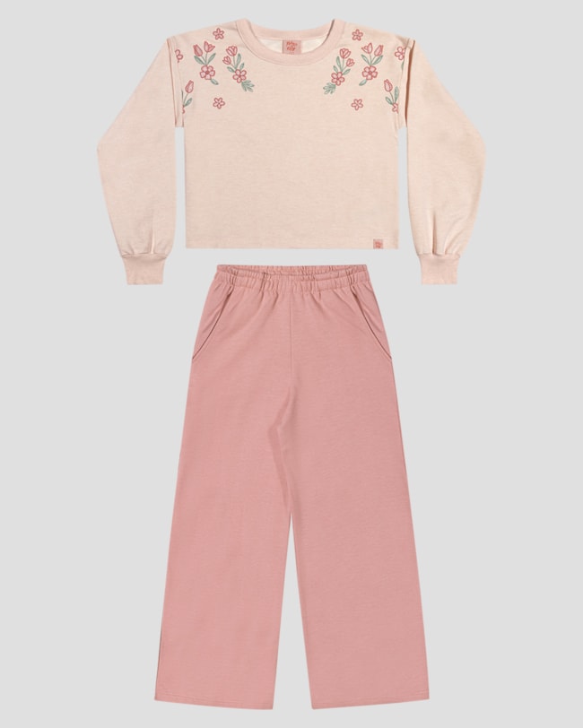 Conjunto Infantil Menina Blusão e Calça Pantalona - Kely Kety - Rosa-a1943d1b-b280-4095-a156-d589c6fde723