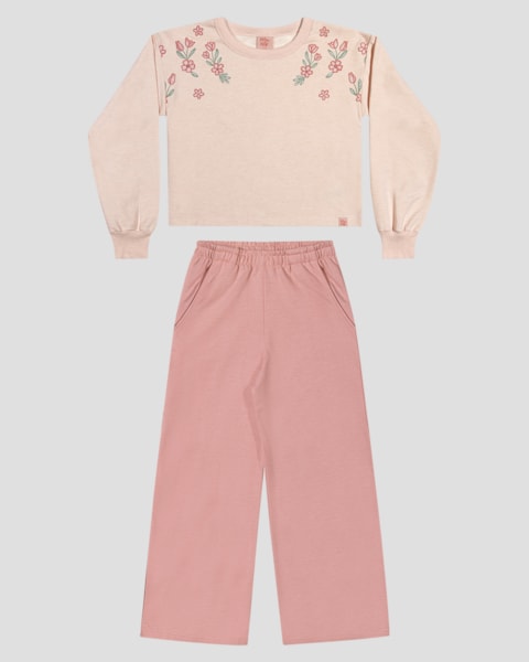 Conjunto Infantil Menina Blusão e Calça Pantalona - Kely Kety - Rosa