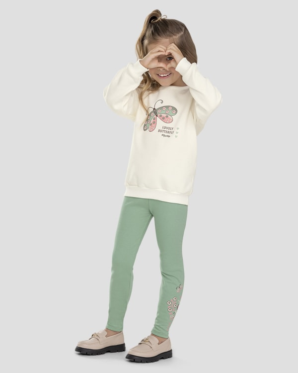 Conjunto Infantil Menina Blusão e Legging Borboletas - Kely Kety - Branco