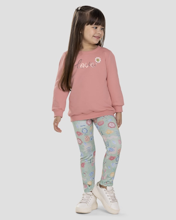 Conjunto Infantil Menina Blusão e Legging Estampada - Kely Kety - Rosa