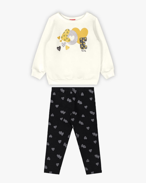 Conjunto Infantil Menina Blusão e Legging Estampado - Kely Kety - Natural