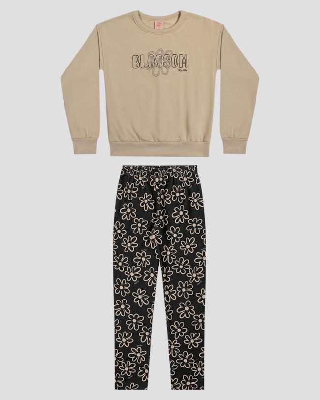 Conjunto Infantil Menina Blusão e Legging Floral - Kely Kety - Bege-e2cf068f-6fdf-4ca8-9157-7189c672df64