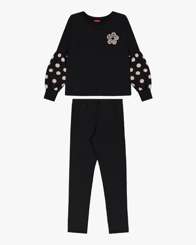 Conjunto Infantil Menina Blusão e Legging - Kely Kety - Preto-25f461c1-af47-496b-804f-b040d412486f