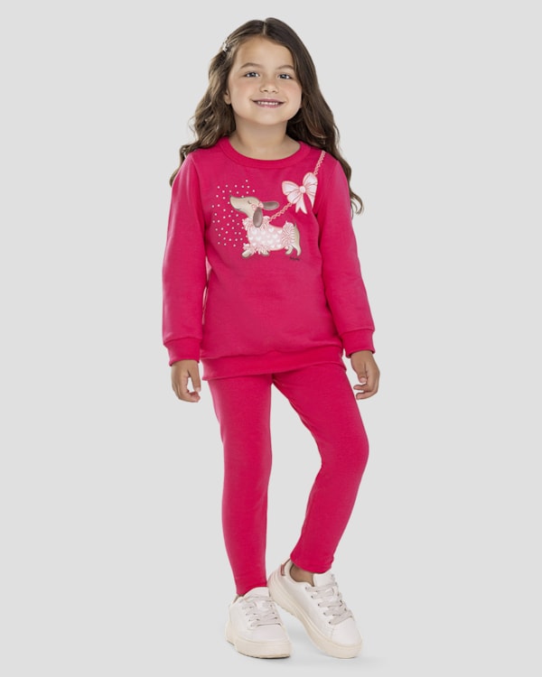Conjunto Infantil Menina Blusão e Legging - Kely Kety - Rosa