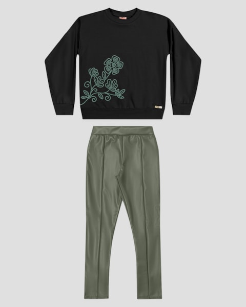 Conjunto Infantil Menina Blusão e Legging Montaria - Kely Kety - Preto