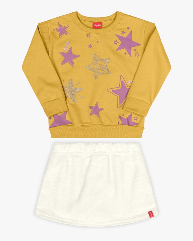 Conjunto Infantil Menina Blusão e Saia Kely Kety -Amarelo-abcd4c3b-35ee-4997-8faa-0d321016401d