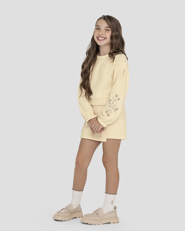 Conjunto Infantil Menina Blusão e Saia Moletom Persa - Kely Kety - Bege-910f76dd-75cd-42c6-b5c8-6291ec690087